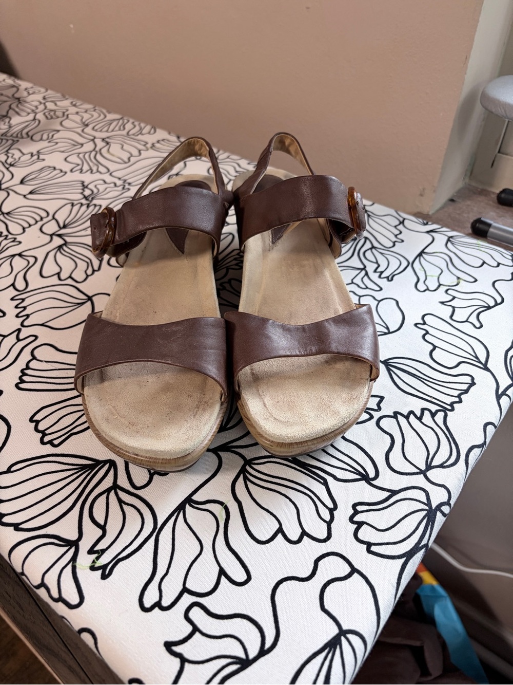Dansko Brown Leather Slingback Wedge Sandals